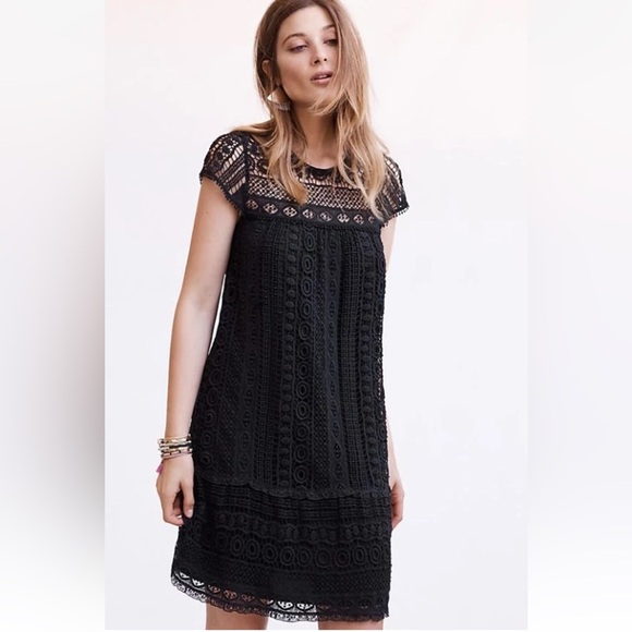 Anthropologie Maeve Ruby Black Crochet Elegant Black Mini Dress Size S Small - Picture 1 of 11